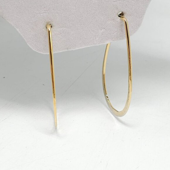 Gold Tone Hammered Hoop Earrings Vintage 1980s Glam - Picture 2 of 4